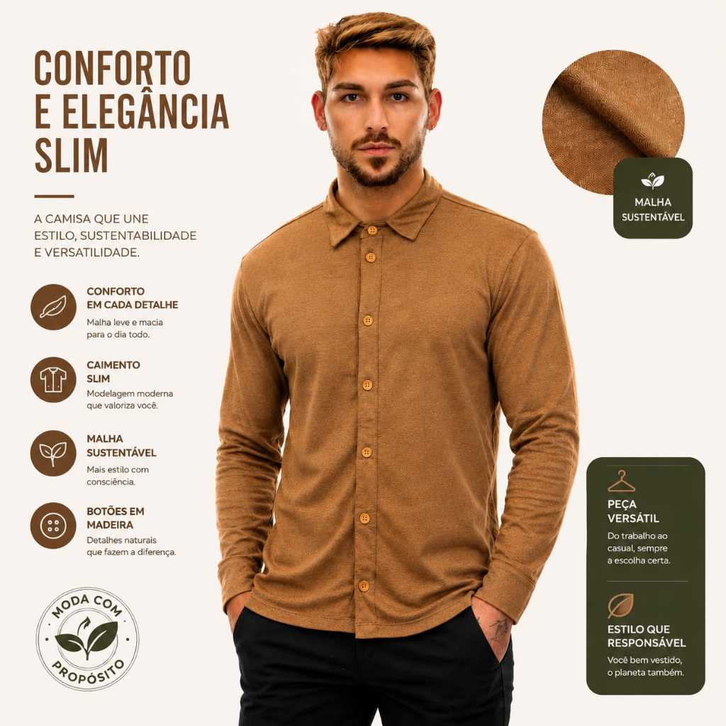 Camisa Manga Longa Masculina Modelagem Slim Homem 