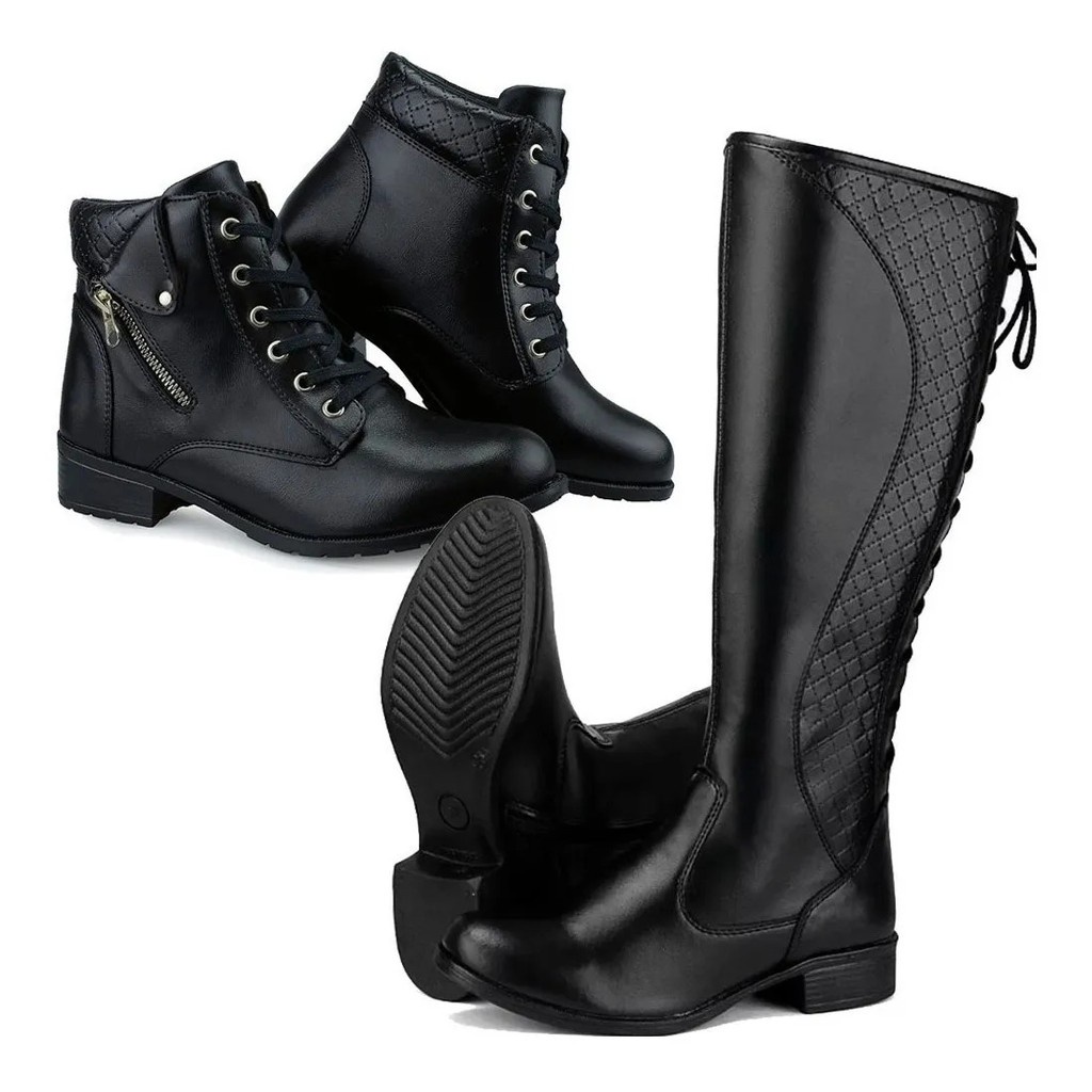 Kit 2 Pares Bota Coturno Feminino Cano Baixo e Can