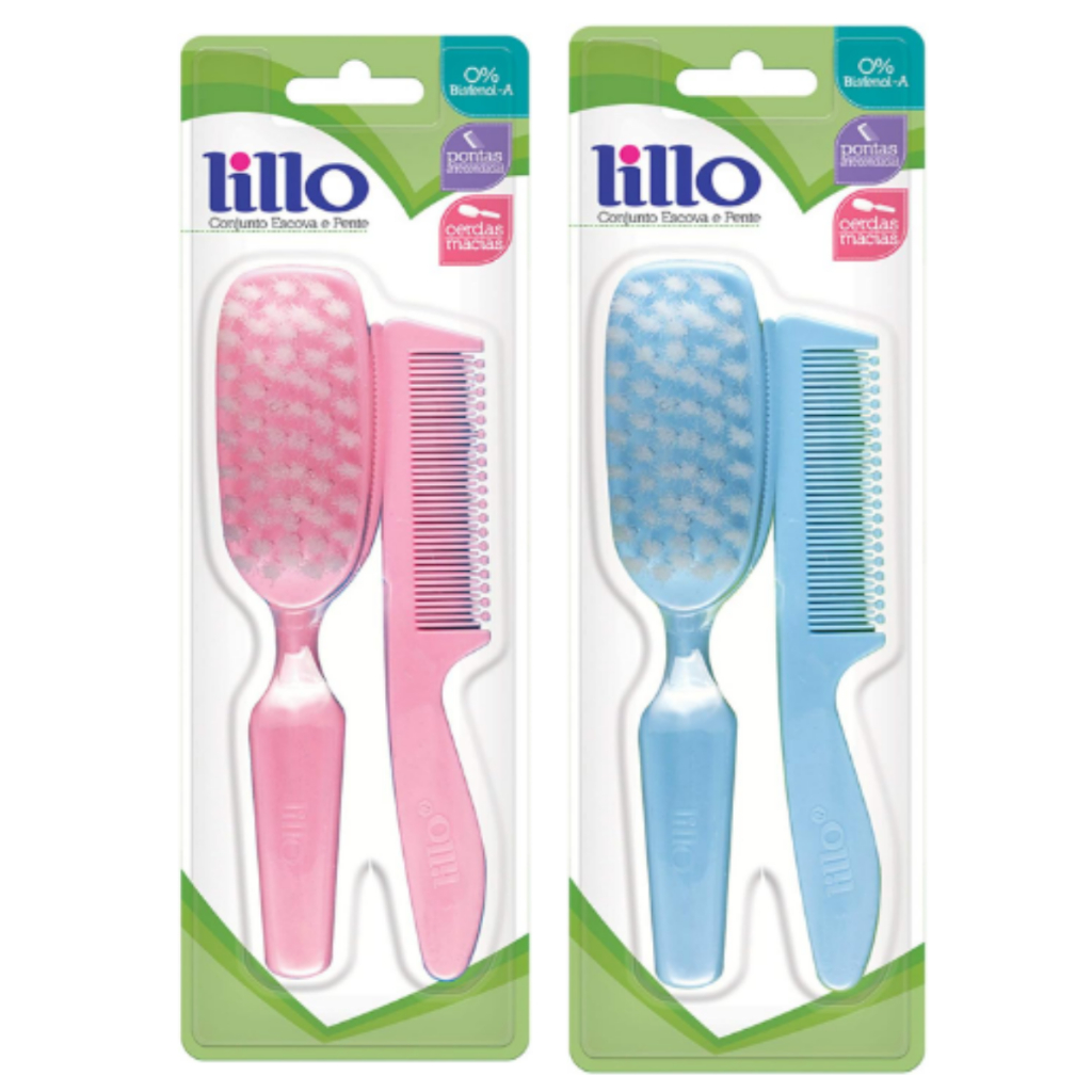 Kit Conjunto Lillo  Escova Cerda Macia e Pente Pon