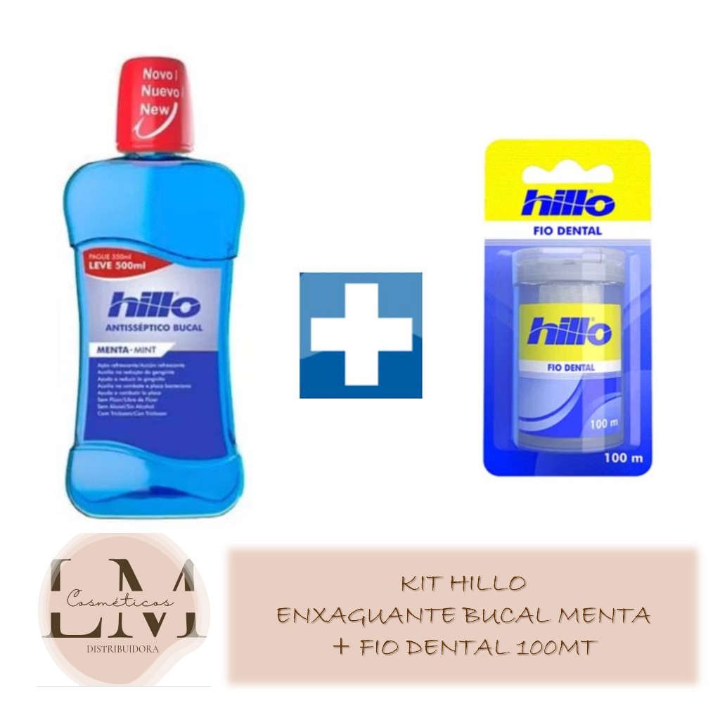 Kit Hillo Enxaguante Bucal Menta 500ML + Fio Denta