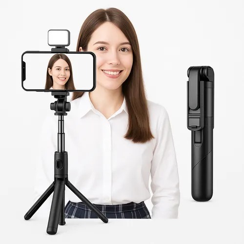 Bastão Tripé de Selfie com LED e Controle Remoto