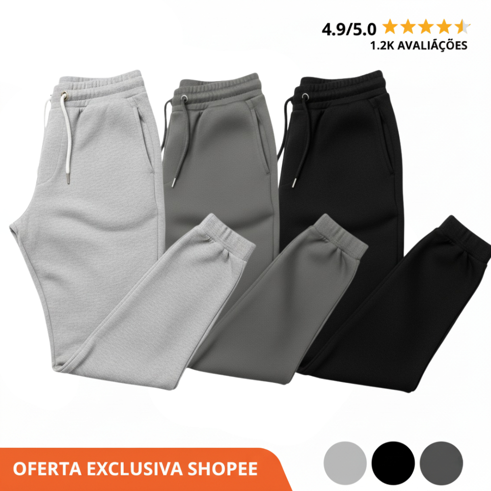 Kit Calça de Moletom Algodão unissex com Elásti