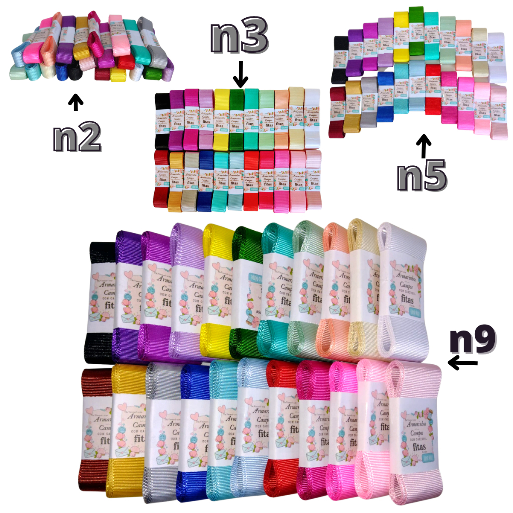 Kit fitas gorgorão 22 cores tamanhos (n2,n3,n5,n9