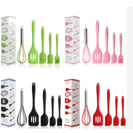 Kit 5 Peças Utensilios de Cozinha Silicone Colher