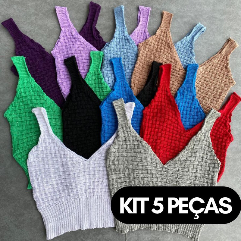 KIT 5 PEÇAS Cropped Top Alcinha Tijolinho moda tr