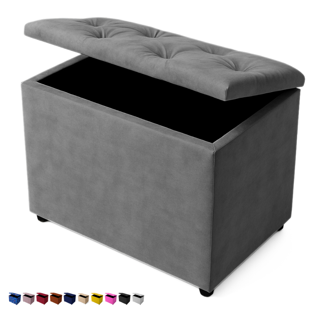 Baú Retangular Banquinho Suede e Corino Decorativ