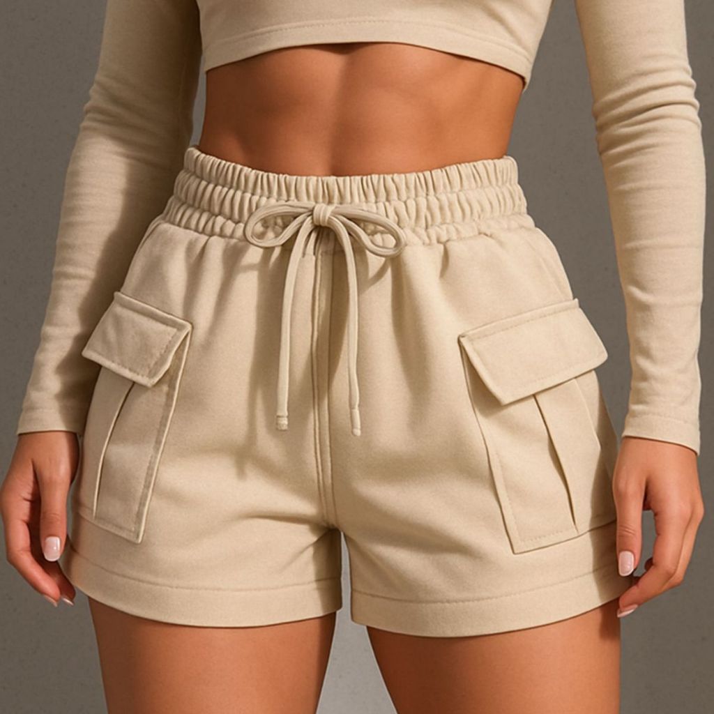Short Cargo Moletom Moletinho Feminino Cintura Alt
