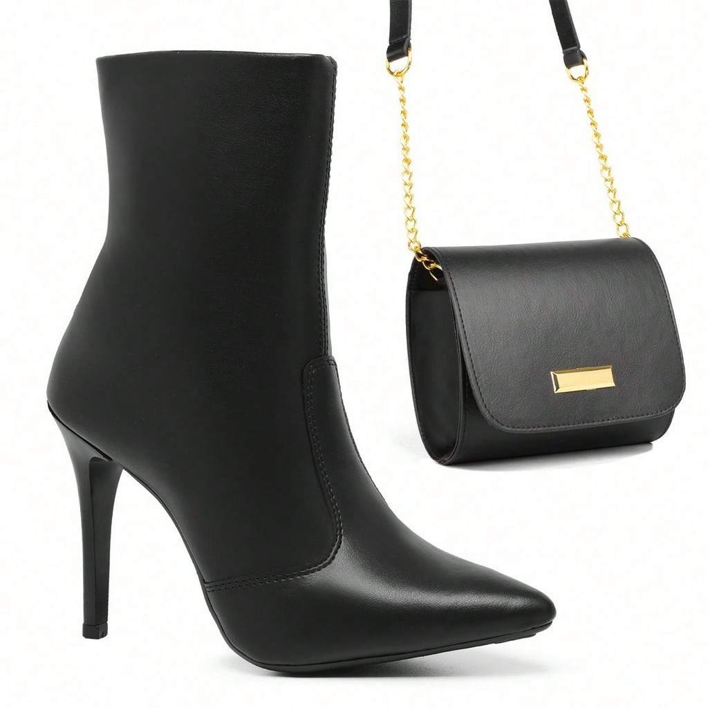Kit Bota Feminina Salto Alto Bico Fino Macia De Co