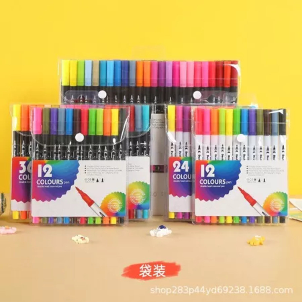 Kit 12/24/36/48/60 Cores Caneta Ponta Fina Dual 2 
