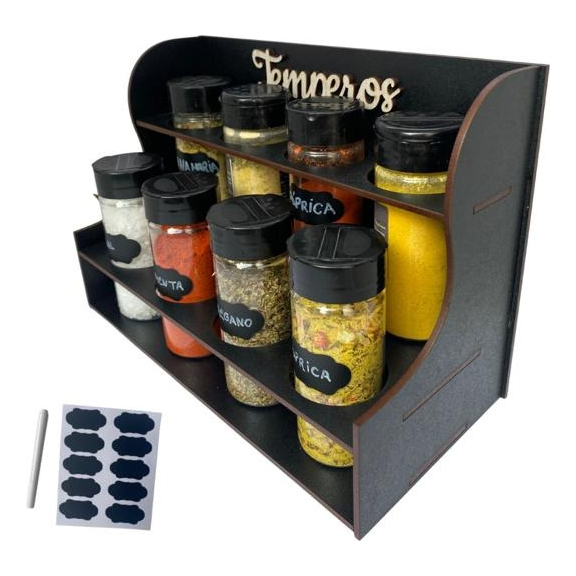 Porta Temperos 8 Potes Mesa Parede em Mdf Pintado 