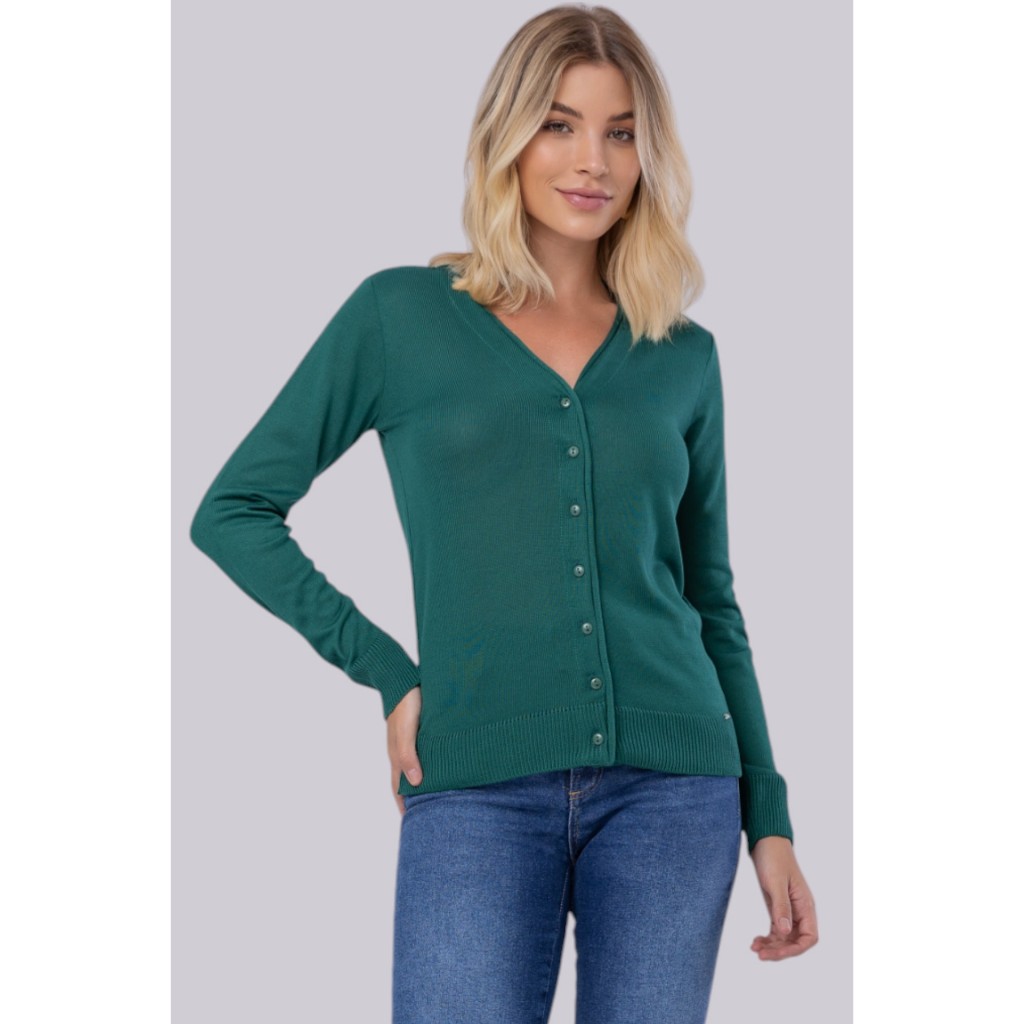 Cardigan feminino básico com botões em tricot ca