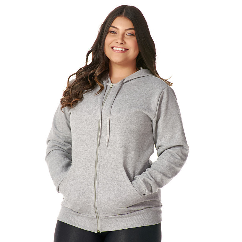 Blusa Frio Feminino Com Zíper Moletom Canguru Fla