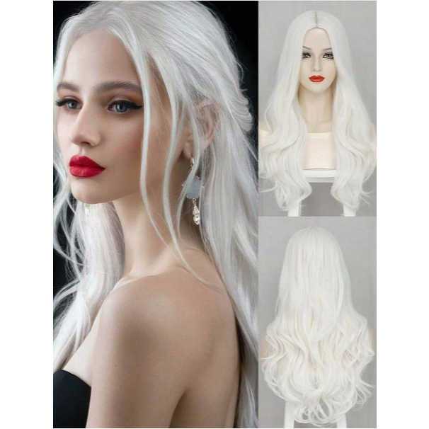 Peruca Lace Wig Longa Ondulada Sem Franja Branca 7