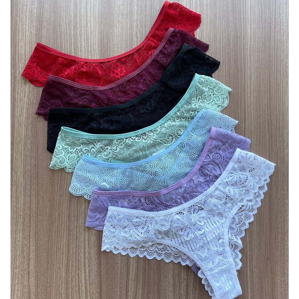 Kit com 5 Calcinhas em Renda Fio Dental Sexy Linge