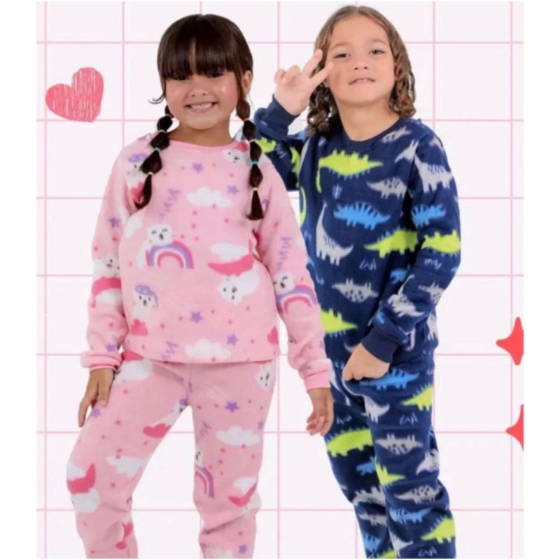 Conjunto pijama infantil de frio em soft para o in