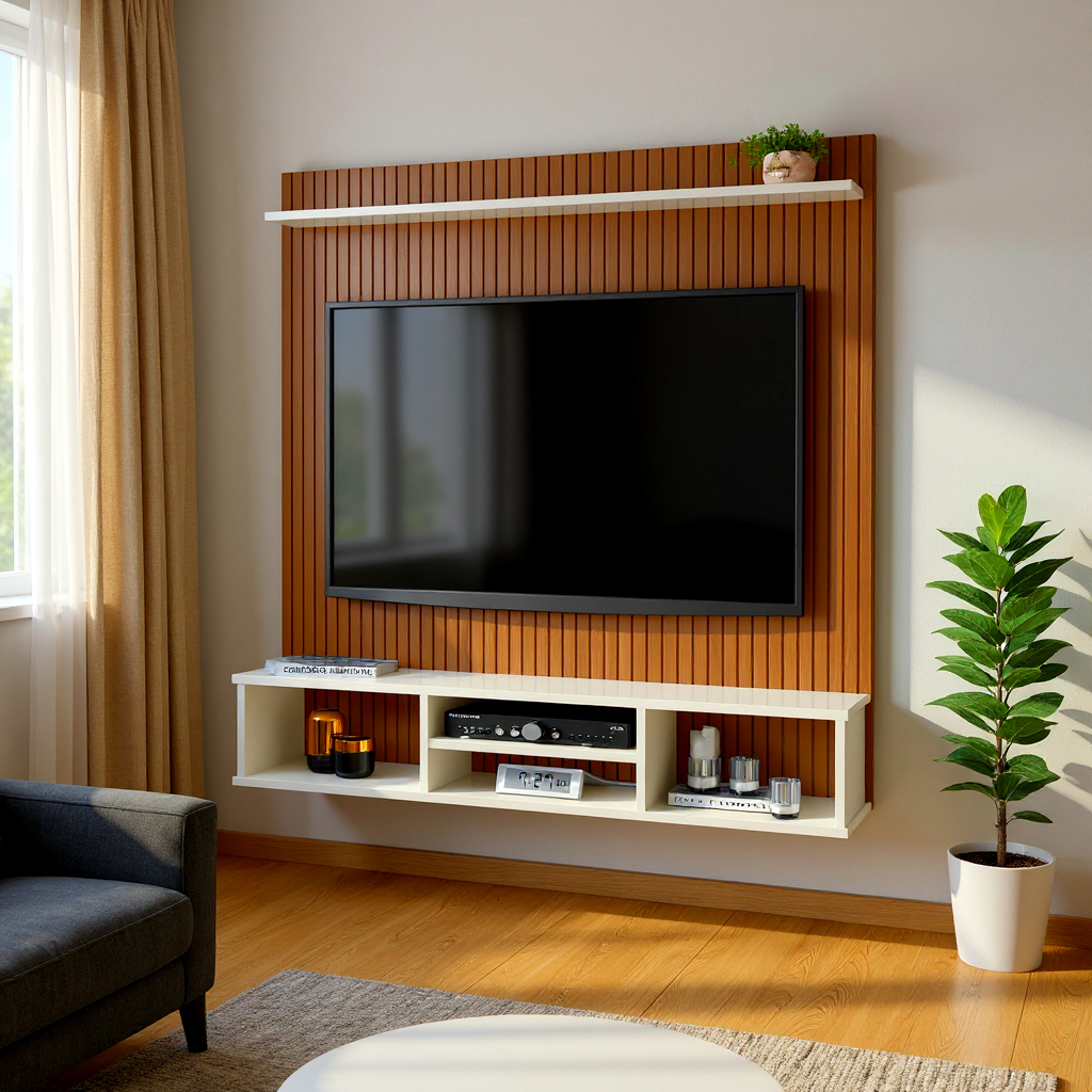 Painel Ripado TV Até 50 Polegadas Para Sala Com N