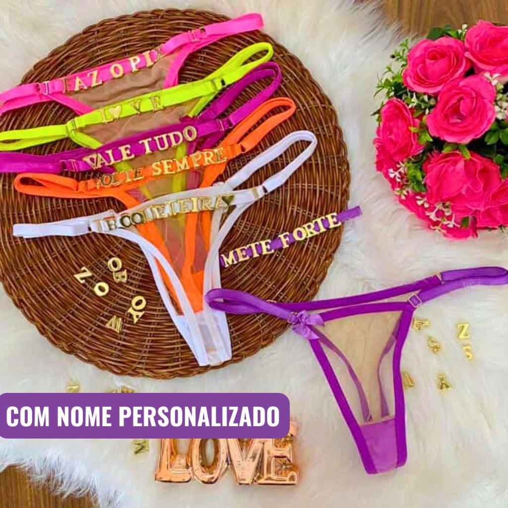 Calcinha Fio Tanga Sensual Regulagem Frases e Nome