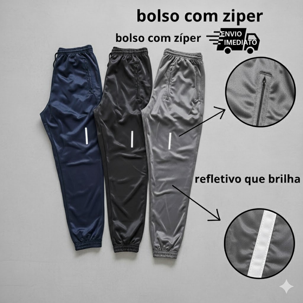 Kit 3 Calças Jogger Unissex Refletiva Esportiva T