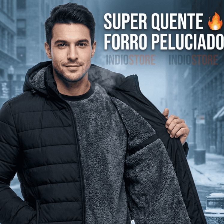 Jaqueta Puffer Masculina Impermeável Capuz Peluci