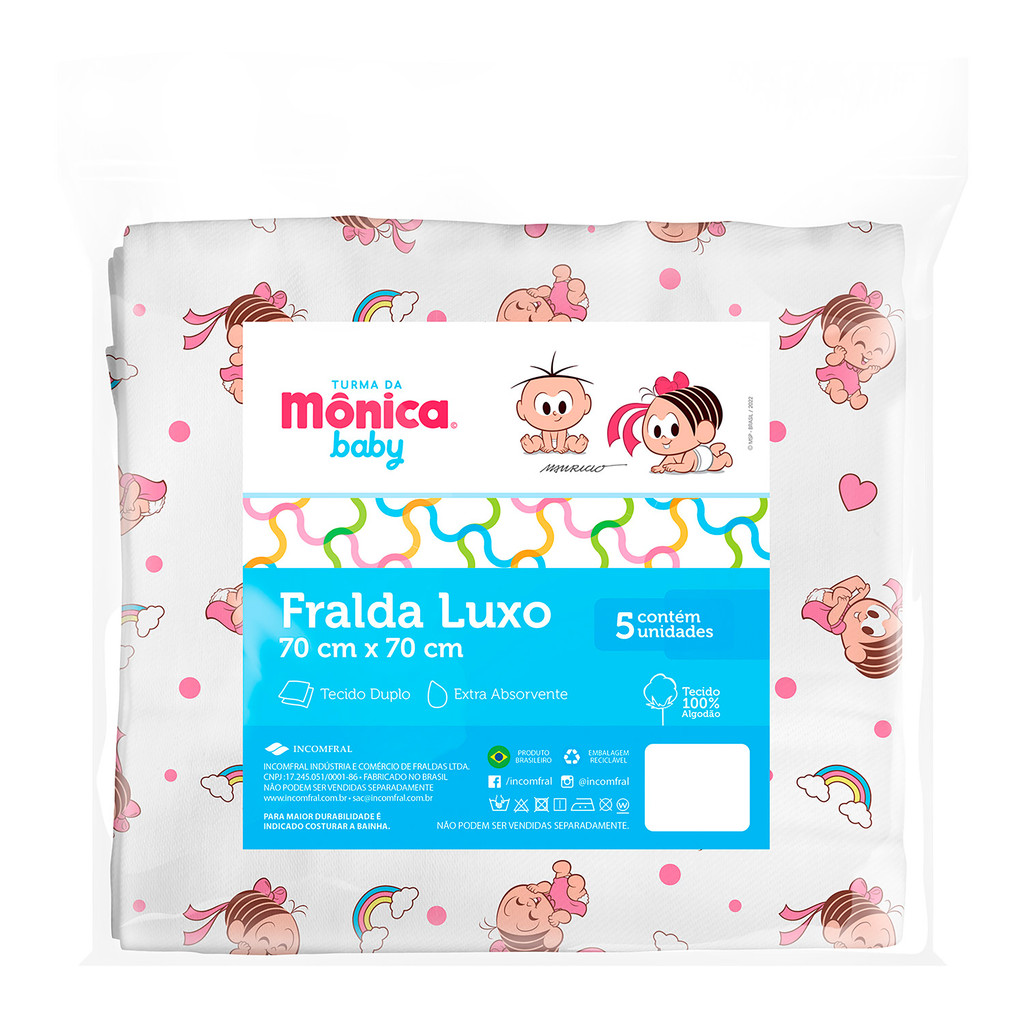 Kit 5 Fraldas de Pano Luxo para Bebê Turma da Mô