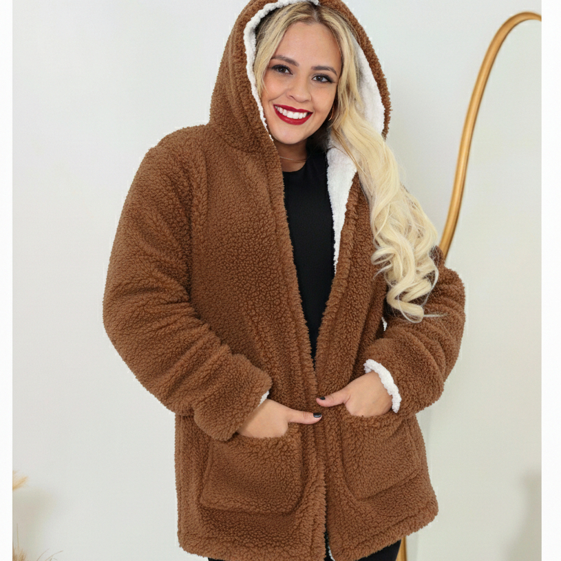 Casaco de Frio Teddy Feminino Dupla Face com Capuz