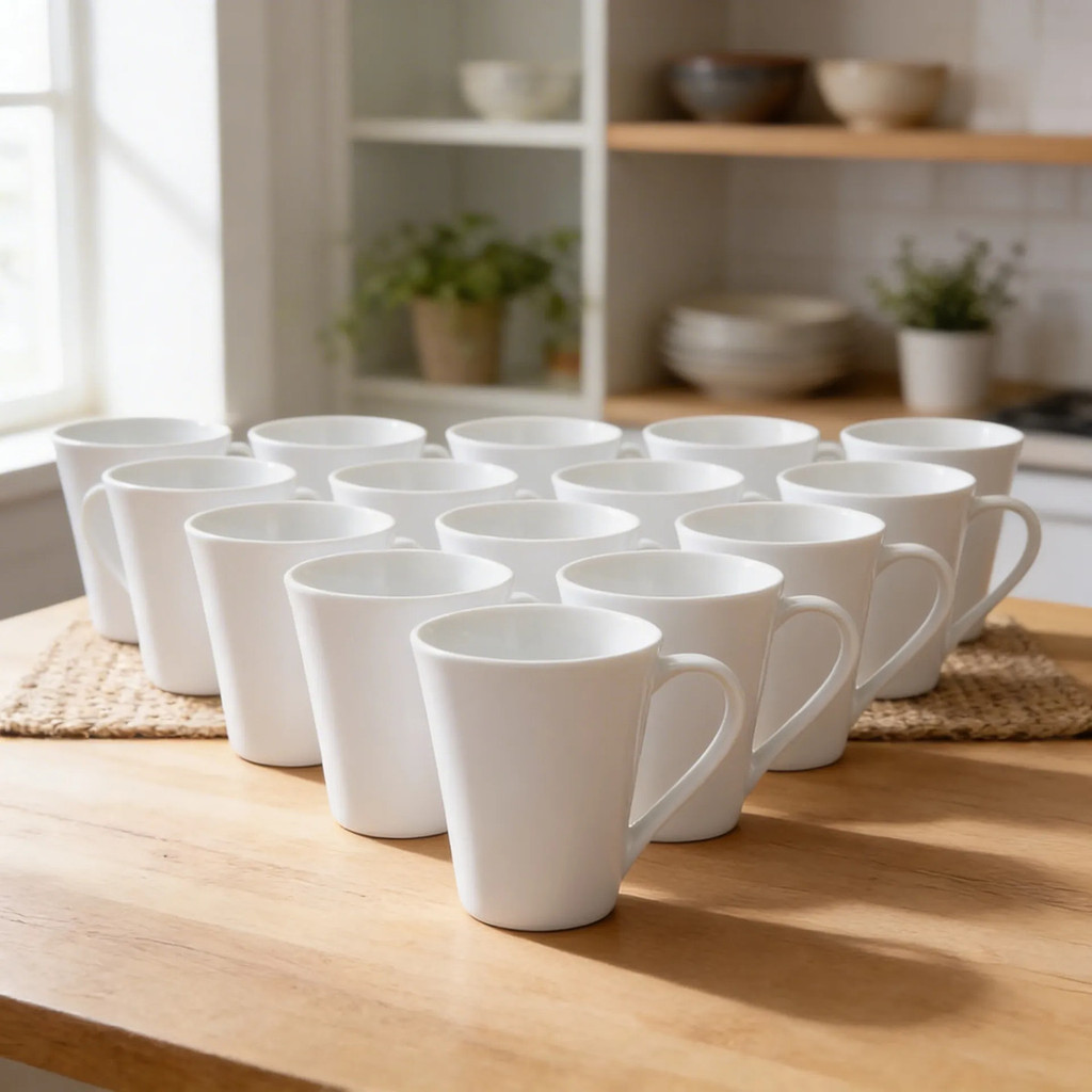 Kit 12 Caneca Porcelana Branca Cafe 300 ml Branca 