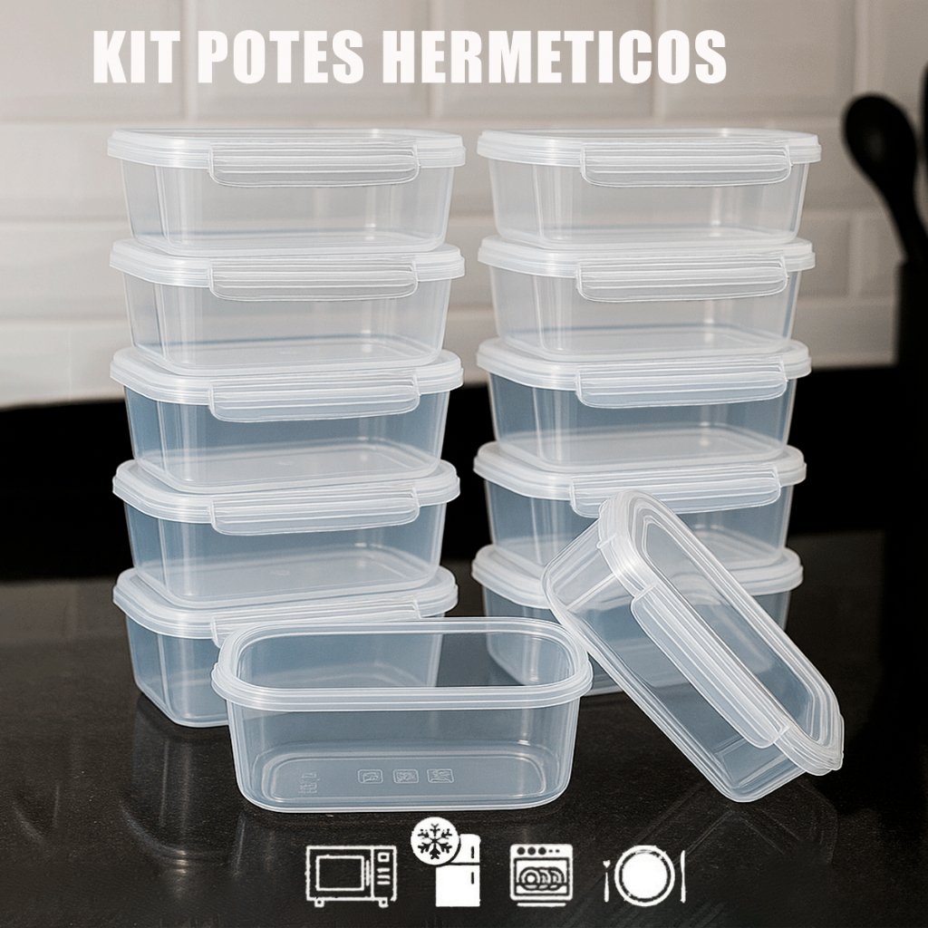 Kit Potes Marmita 750 ml Hermético de Plástico c