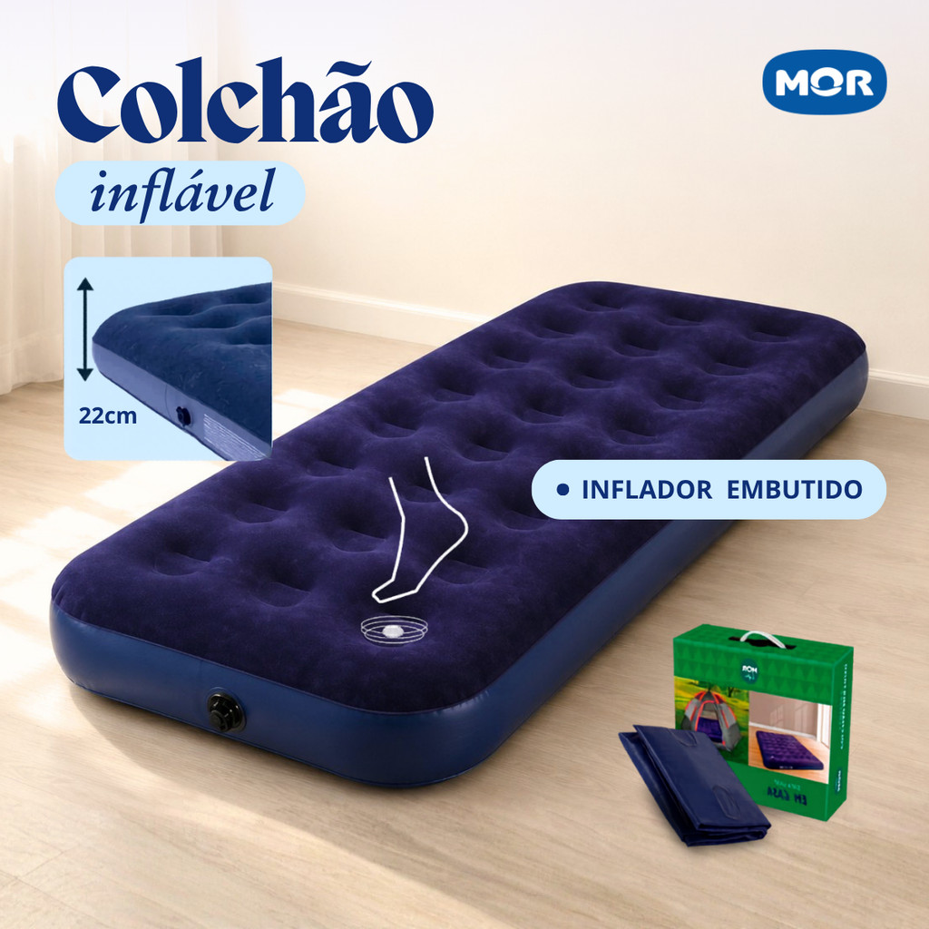 Colchao Inflavel Solteiro Mor + Inflador Embutido 