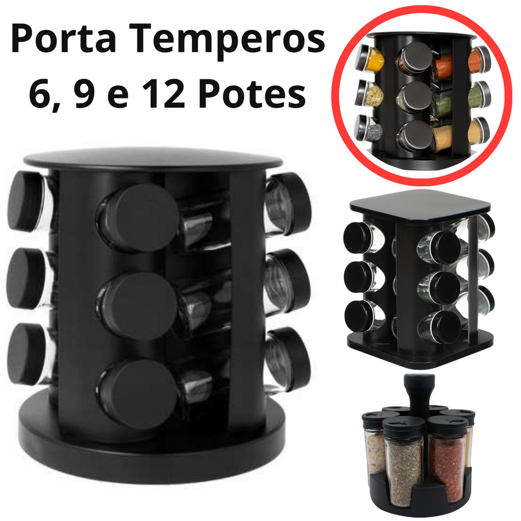 Porta Temperos Condimentos Giratório 6, 9, 12 Pot