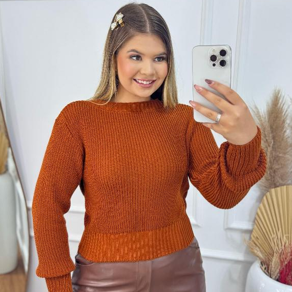 Blusa Cropped Tricot Fang Feminino Manga Longa Dec