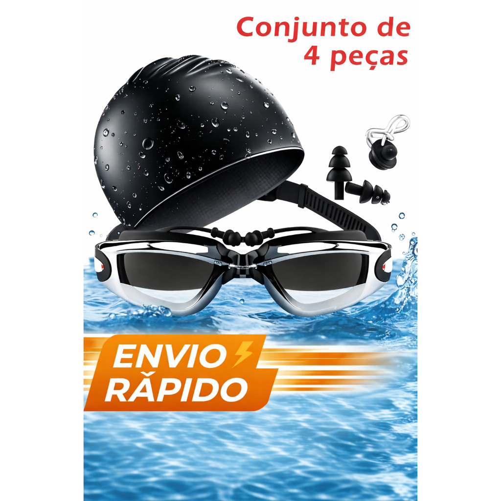 Conjunto de Natação Adulto 4 em 1 | Óculos  com