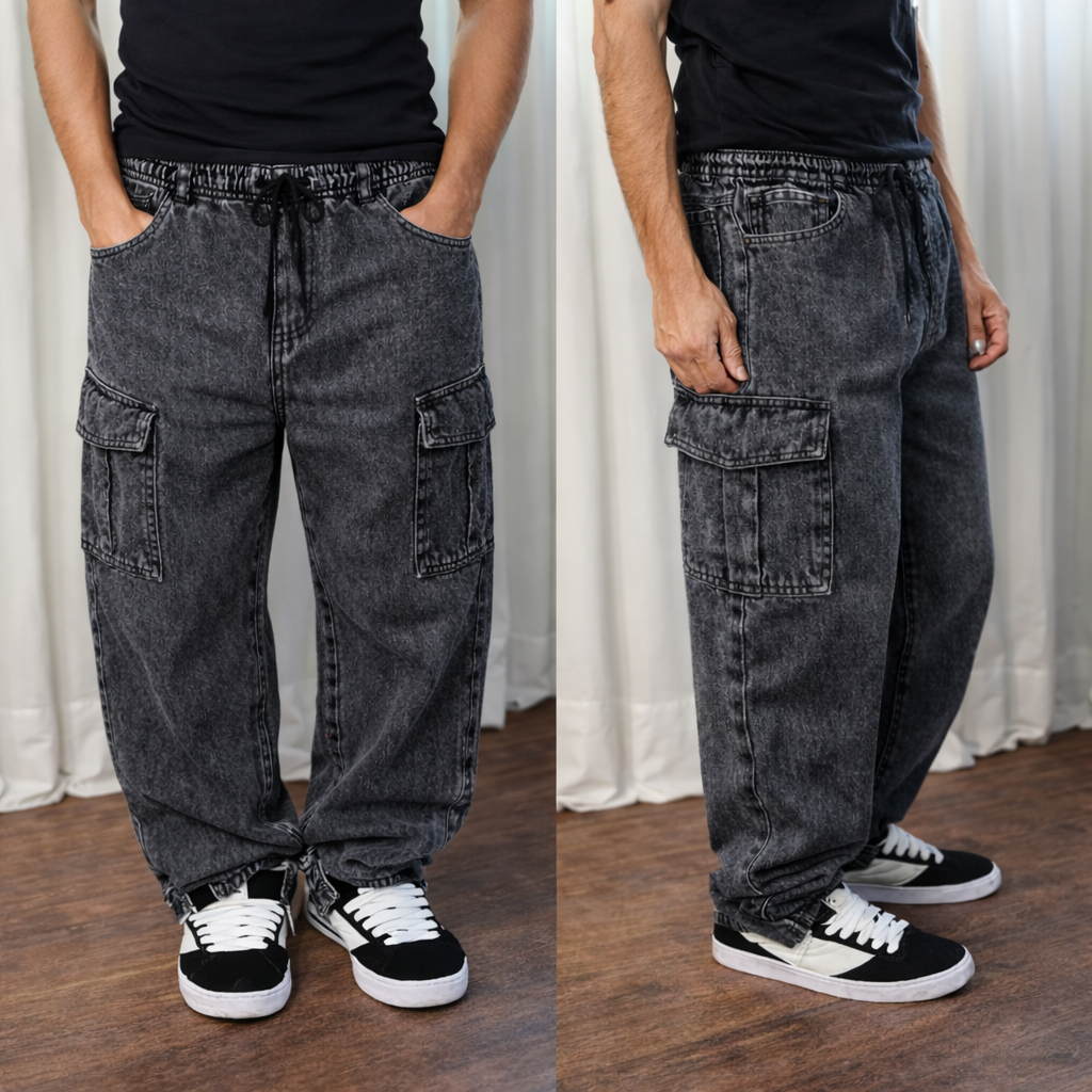 Calças Jeans Balão Cargo Boca Larga Masculinas B