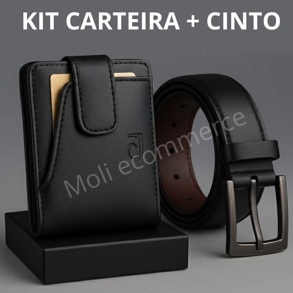 Kit Carteira Masculina Couro Original + Cinto Masc