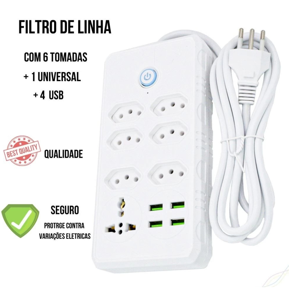 Extensão Elétrica 7 Tomadas Bivolt Universal C/ 