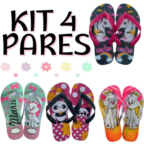 Kit 4 Pares de Chinelo Infantil Feminino Menina En