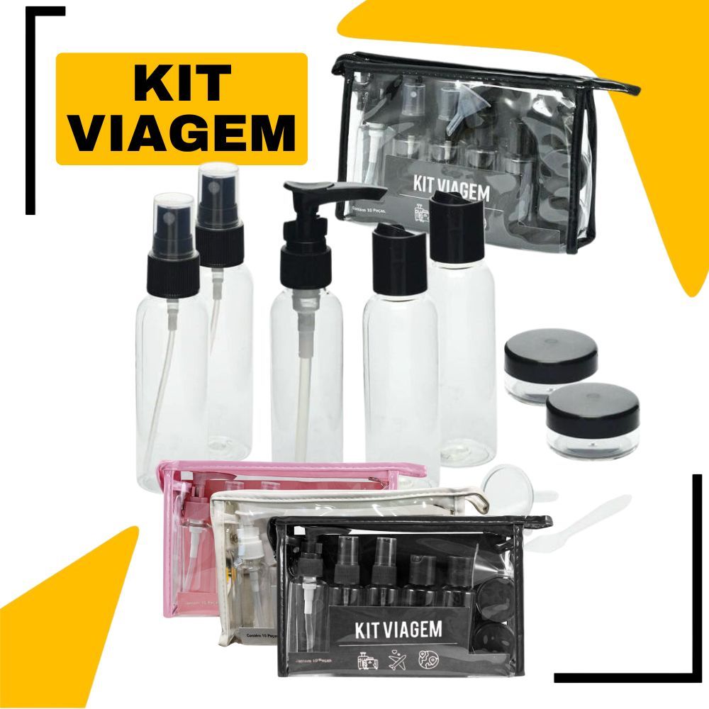 Kit 10 ou 9 Frascos para Viagem Higiene Bolsa Orga