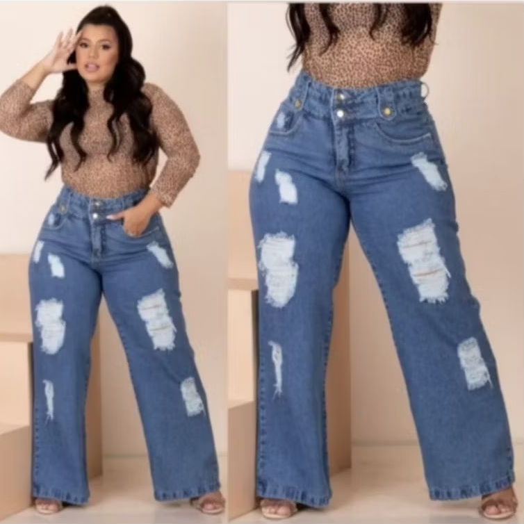 Calça Jeans Wide Leg Plus Size tamanhos 44 ao 60