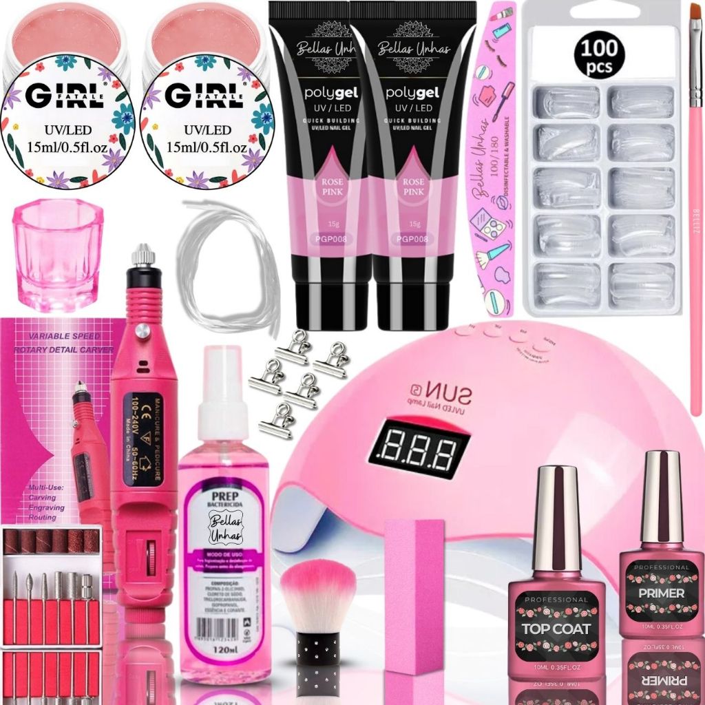 Kit Alongamento de Unha em Gel Polygel Poligel Fib