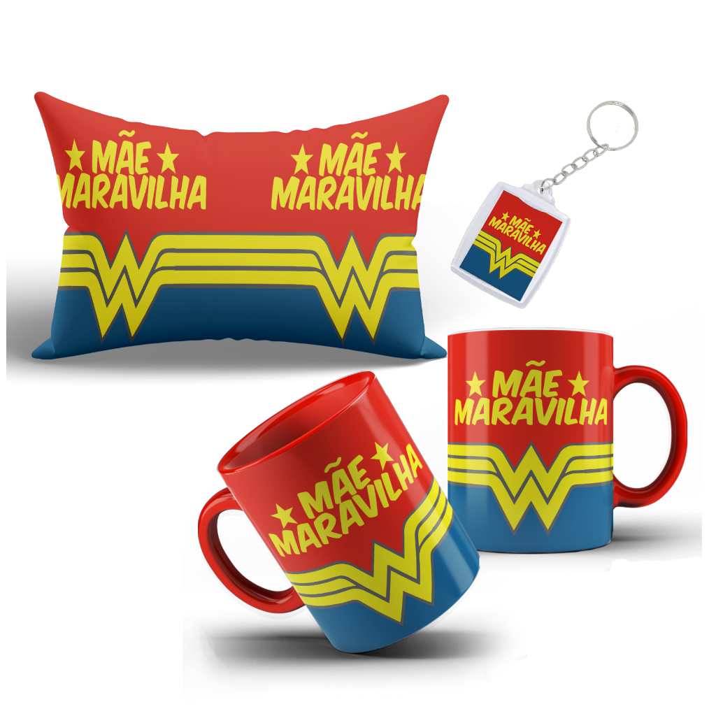 Kit Personalizado Mãe Maravilha com Caneca, Almof