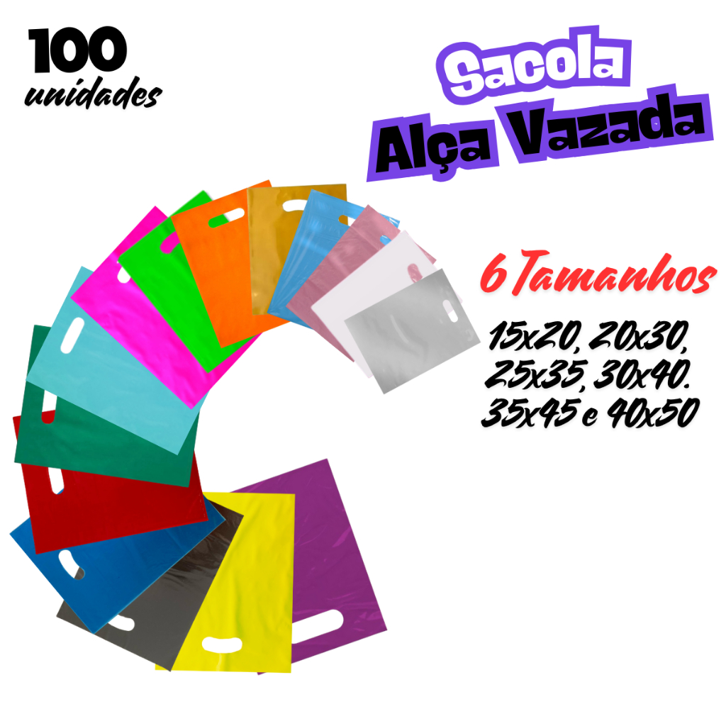 100 Sacolas Boca de Palhaço alça vazada Sacolinh