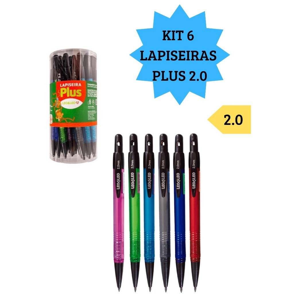 Kit 6 Lapiseiras 2.0 Plus Escolar Escritório Escr