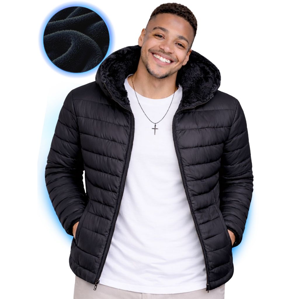 Jaqueta Peluciada Puffer Gominho com Capuz Removiv