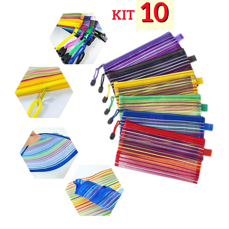 KIT 10 Estojo Multiuso Bolsinha Nylon Colorido Nec