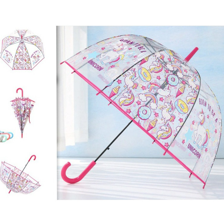 Guarda Chuva Infantil Transparente com Unicórnio 