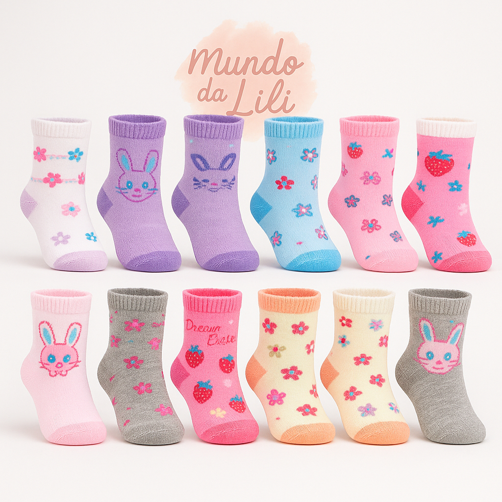 Kits Até 24 Pares  Meias Infantil Feminina Bebê 