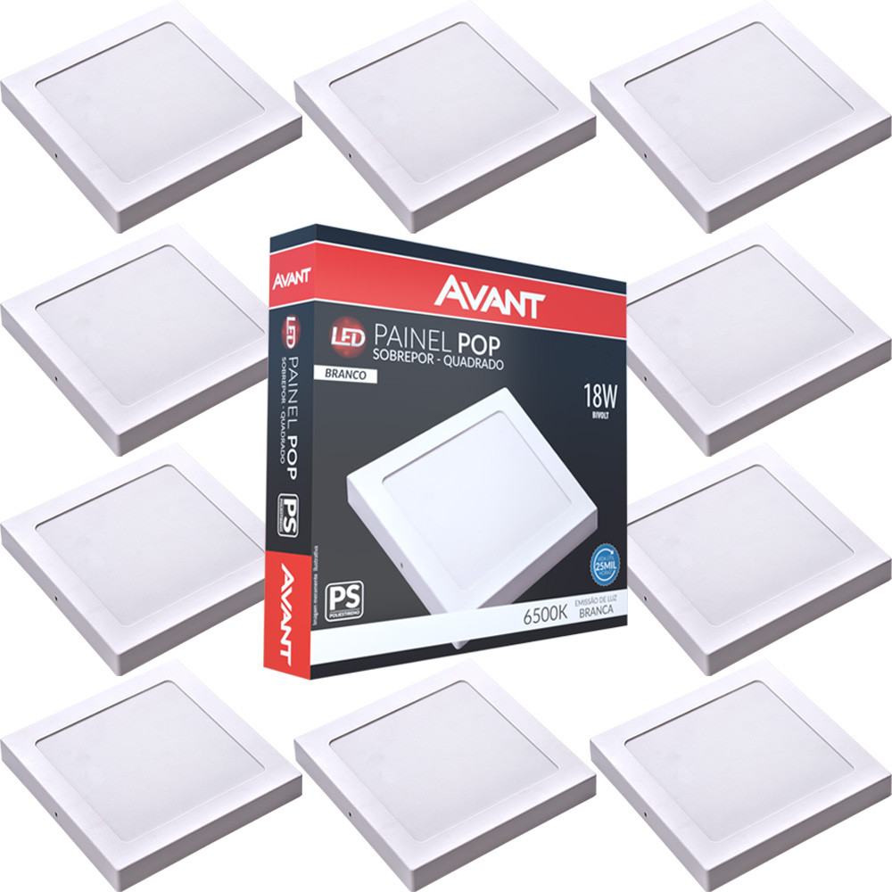 10 Painel Led Sobrepor Quadrado Luz Branca 6500W 1