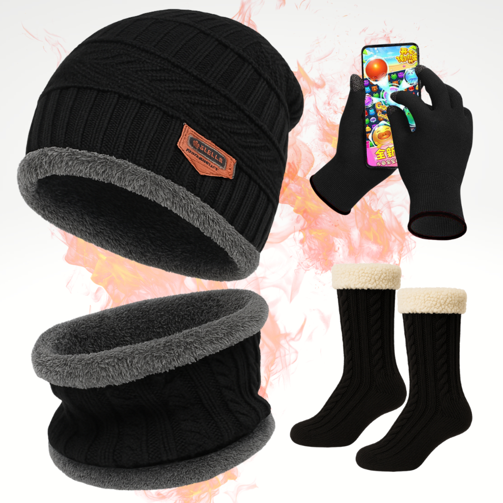Kit Inverno Touca Gorro Forrado Cachecol + Luva + 