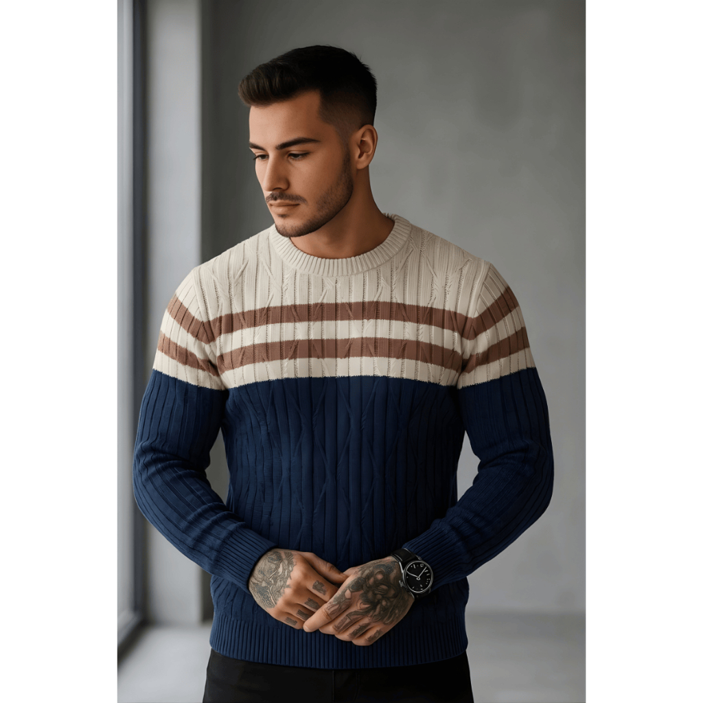 Sueter Masculino Listrado Tricô Premium Inverno B
