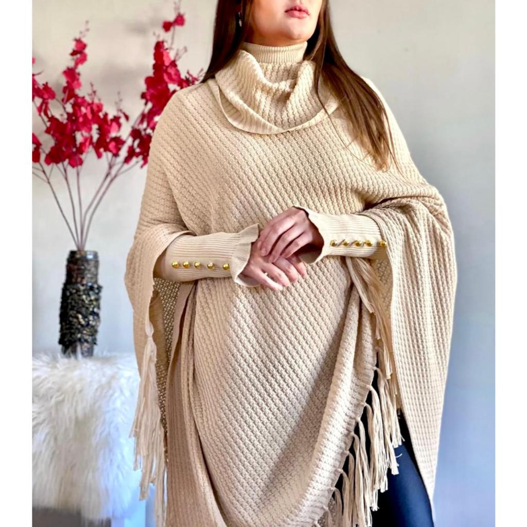 Xale Capa Poncho Blusa Feminina Trico  Sem Manga  