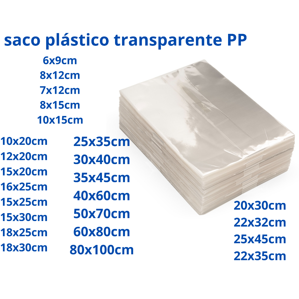 kit 100pçs saco plástico transparente pp varias 
